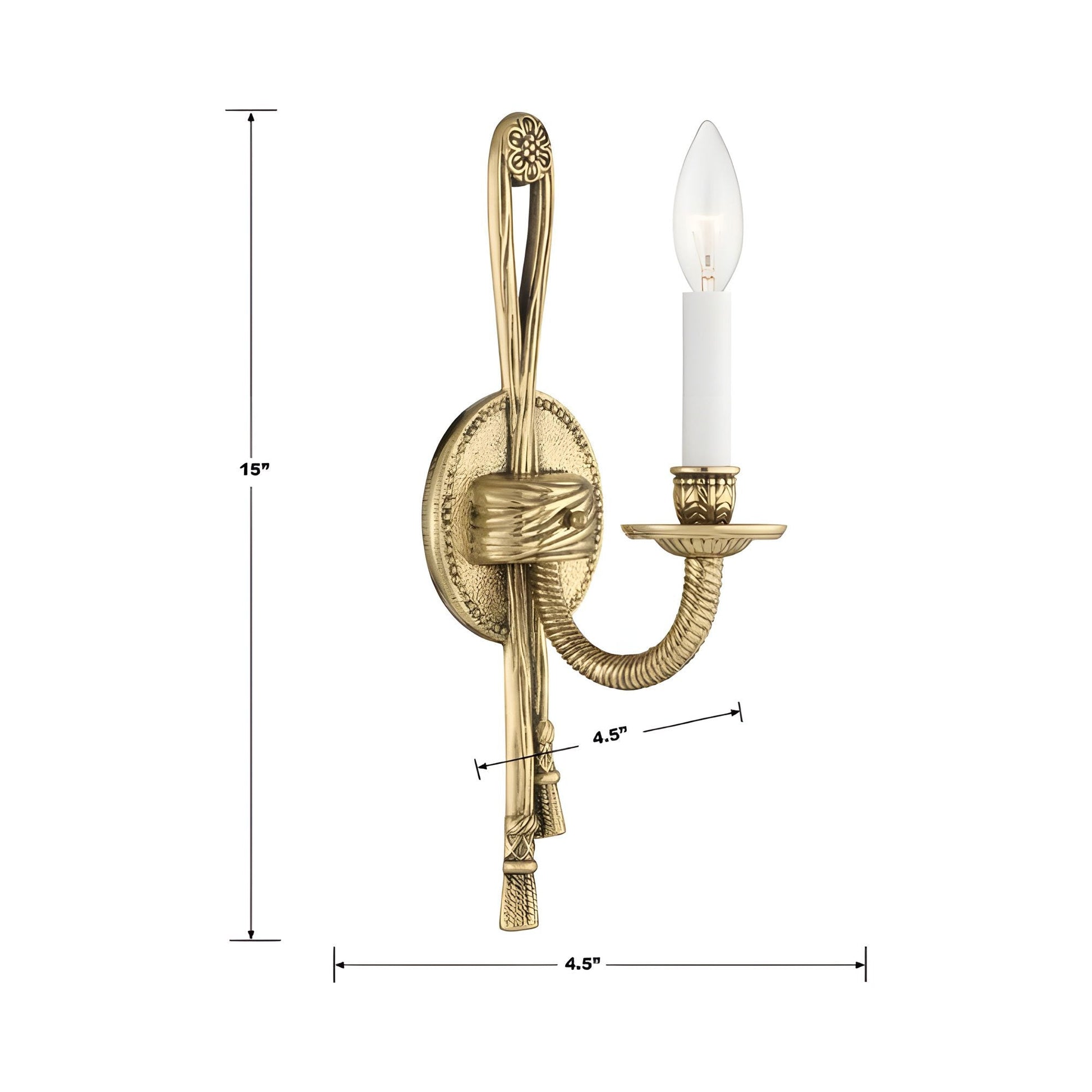 Cast Brass Wall Light - line drawing.