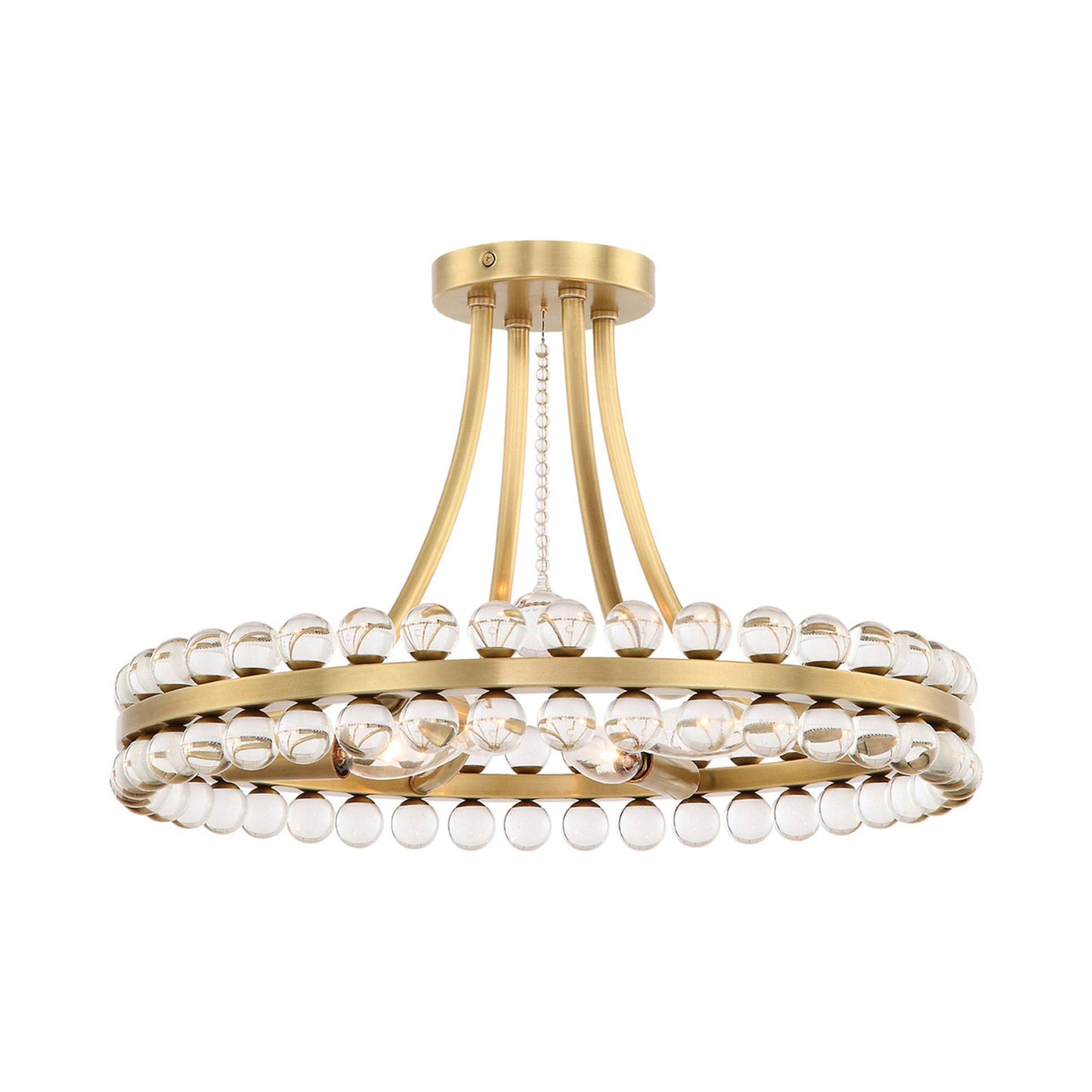 Clover Semi Flush Mount Ceiling Light in Aged Brass.