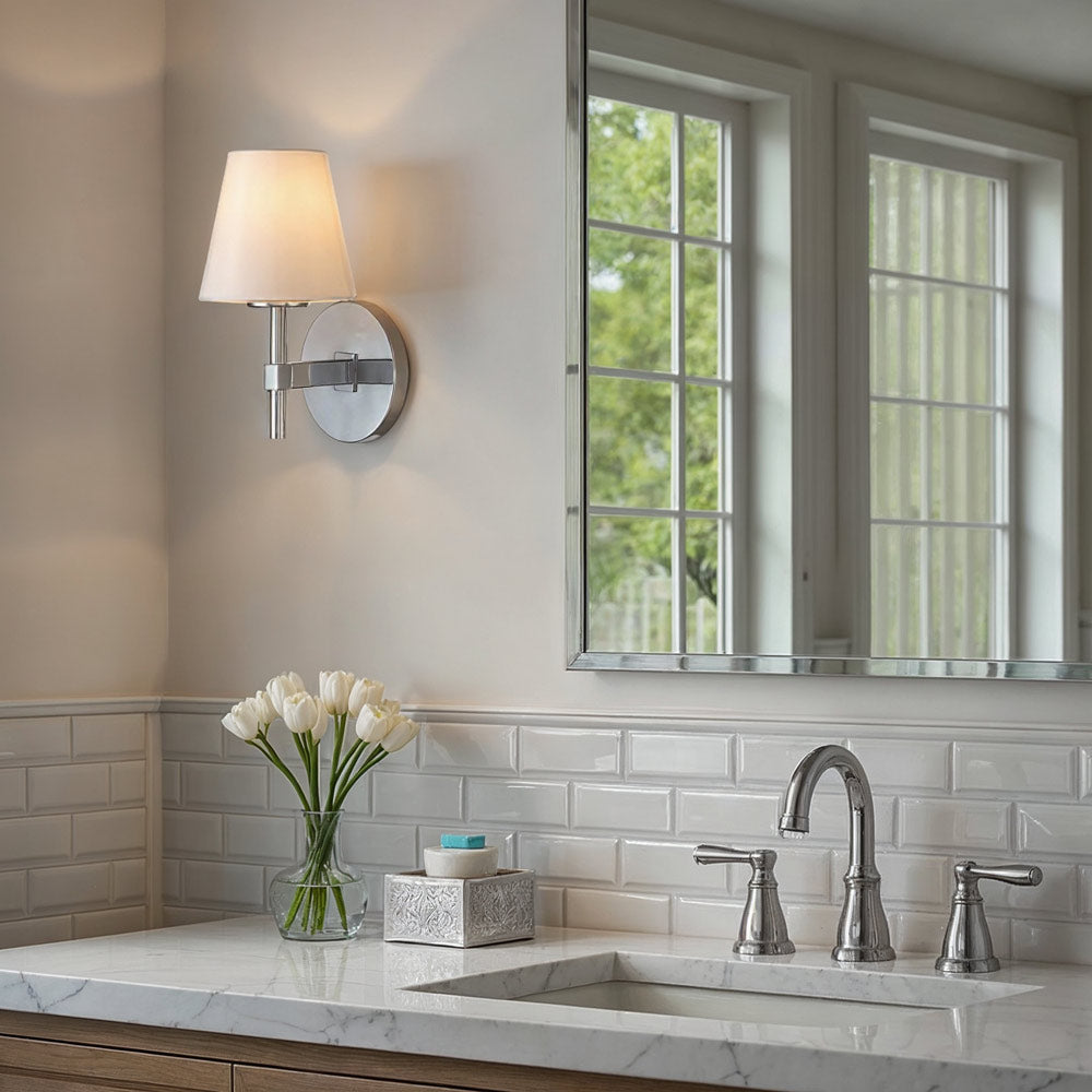 Colton Cone Wall Light in bathroom.