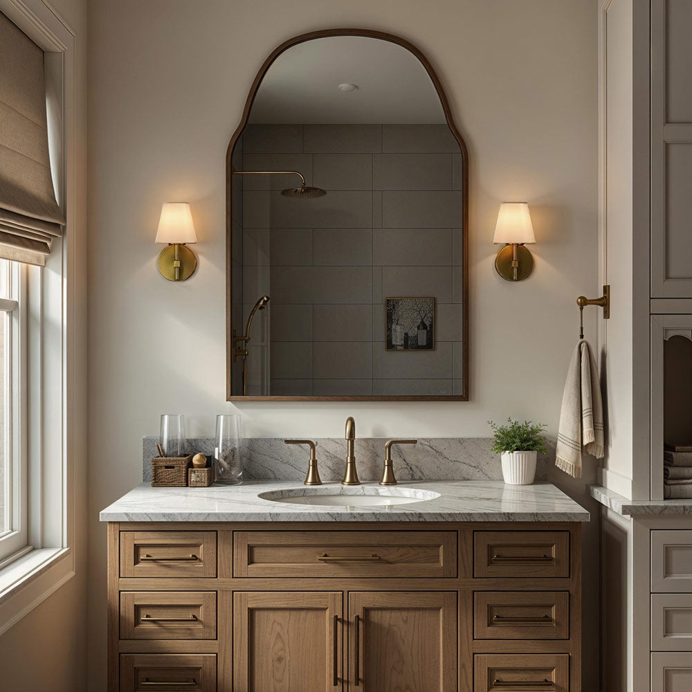 Colton Cone Wall Light in bathroom.