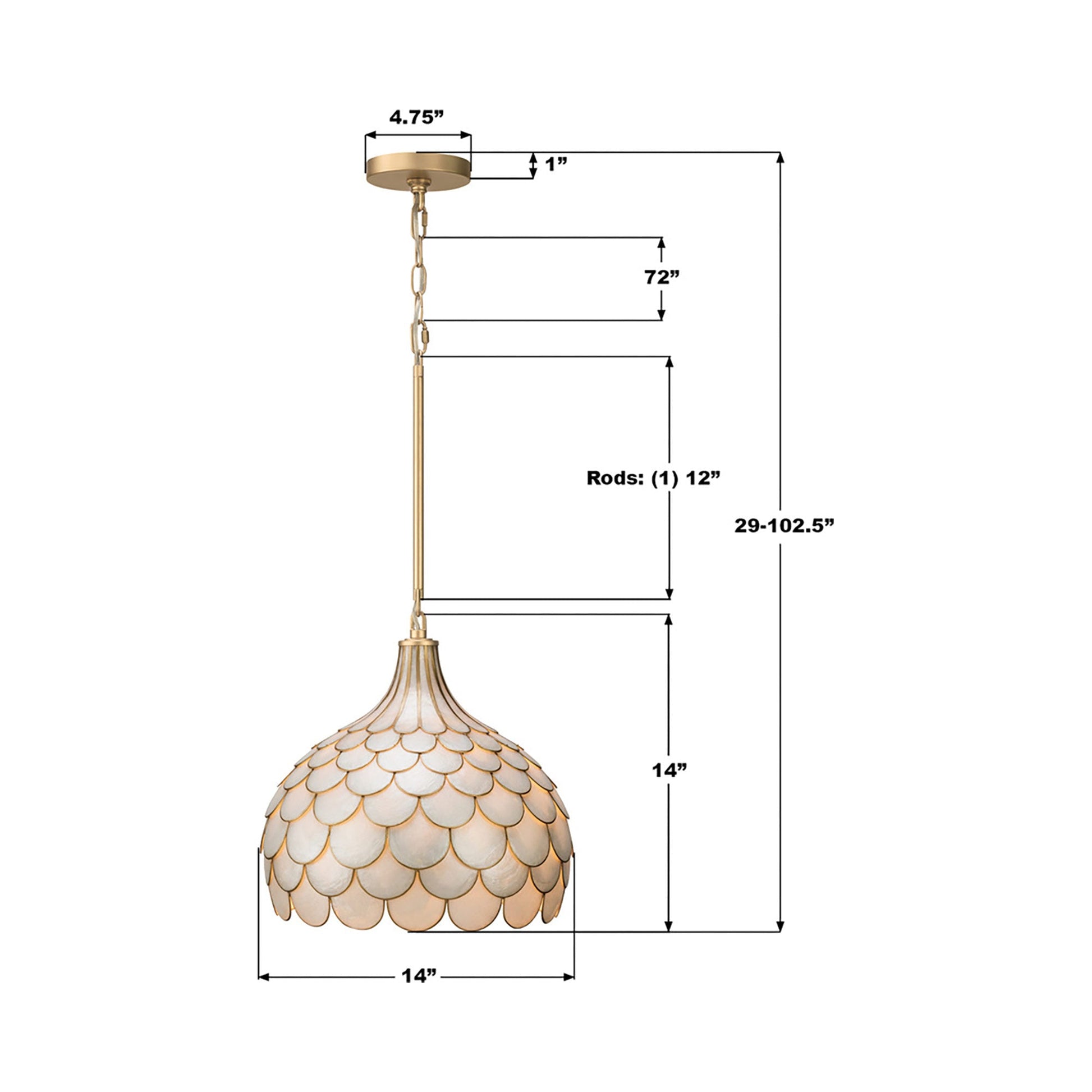 Darby Pendant Light - line drawing.