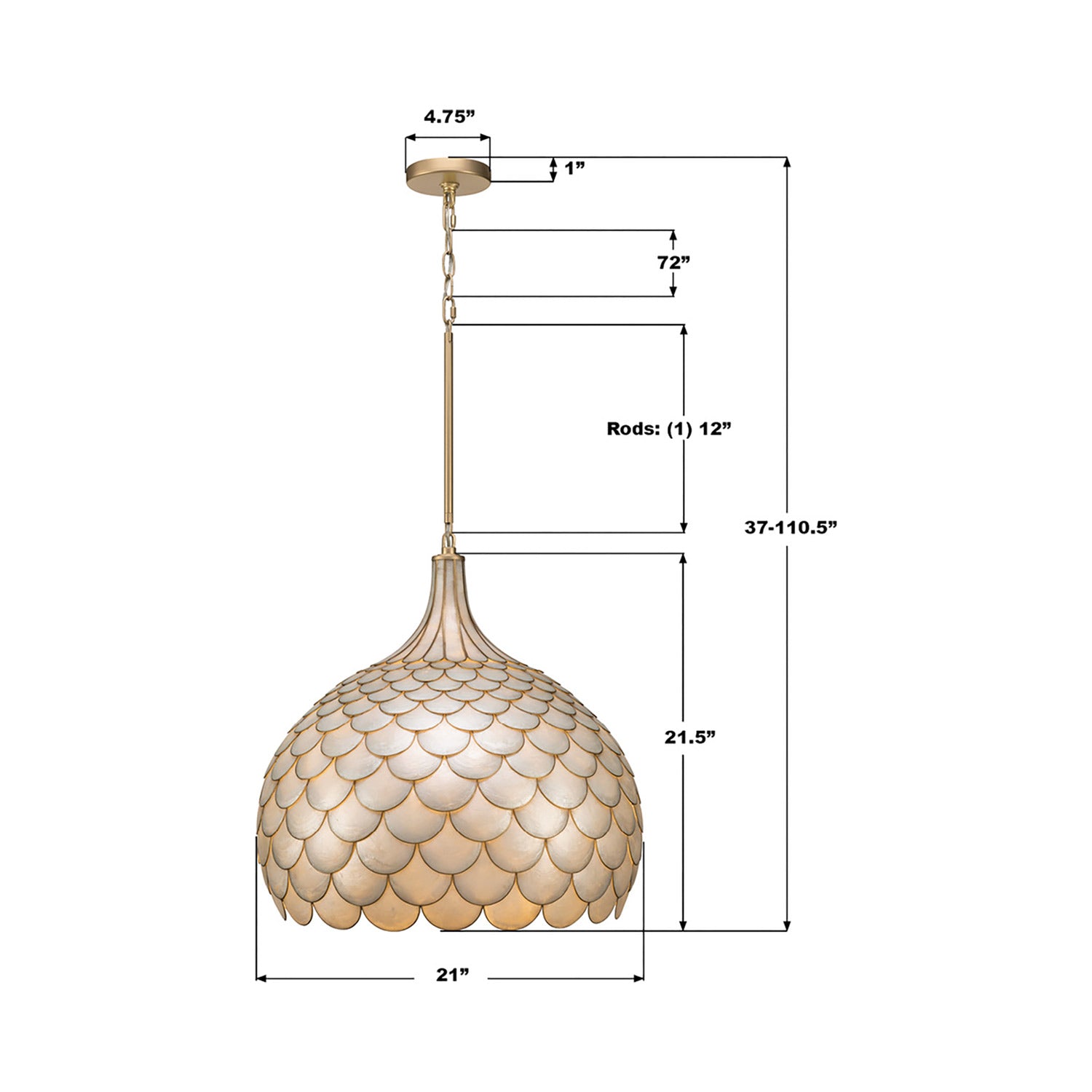 Darby Pendant Light - line drawing.