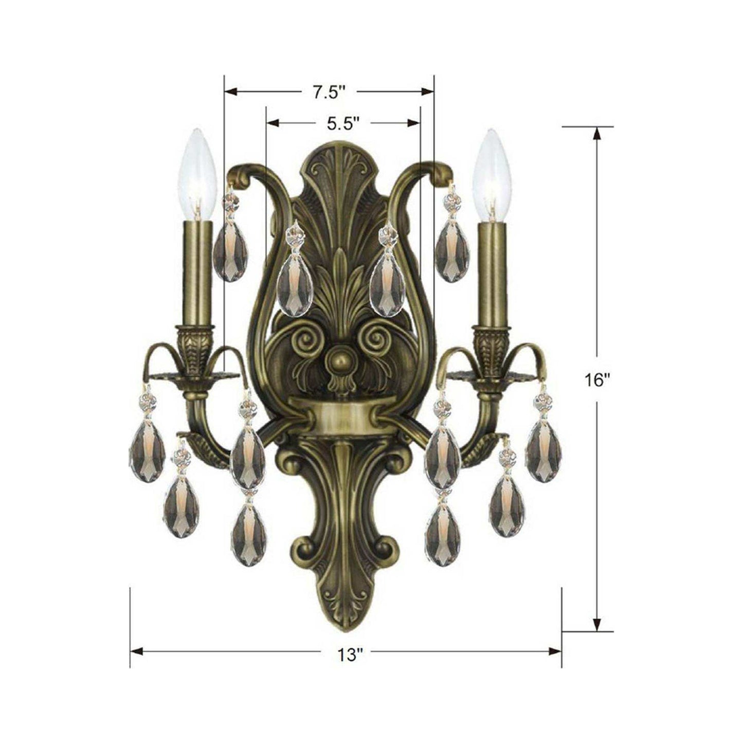 Dawson 2-Light Wall Light - line drawing.