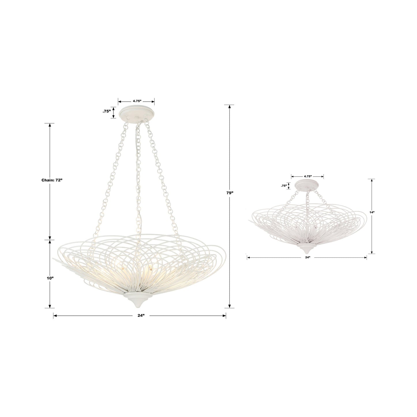 Doral Semi Flush Mount Ceiling Light - line drawing.