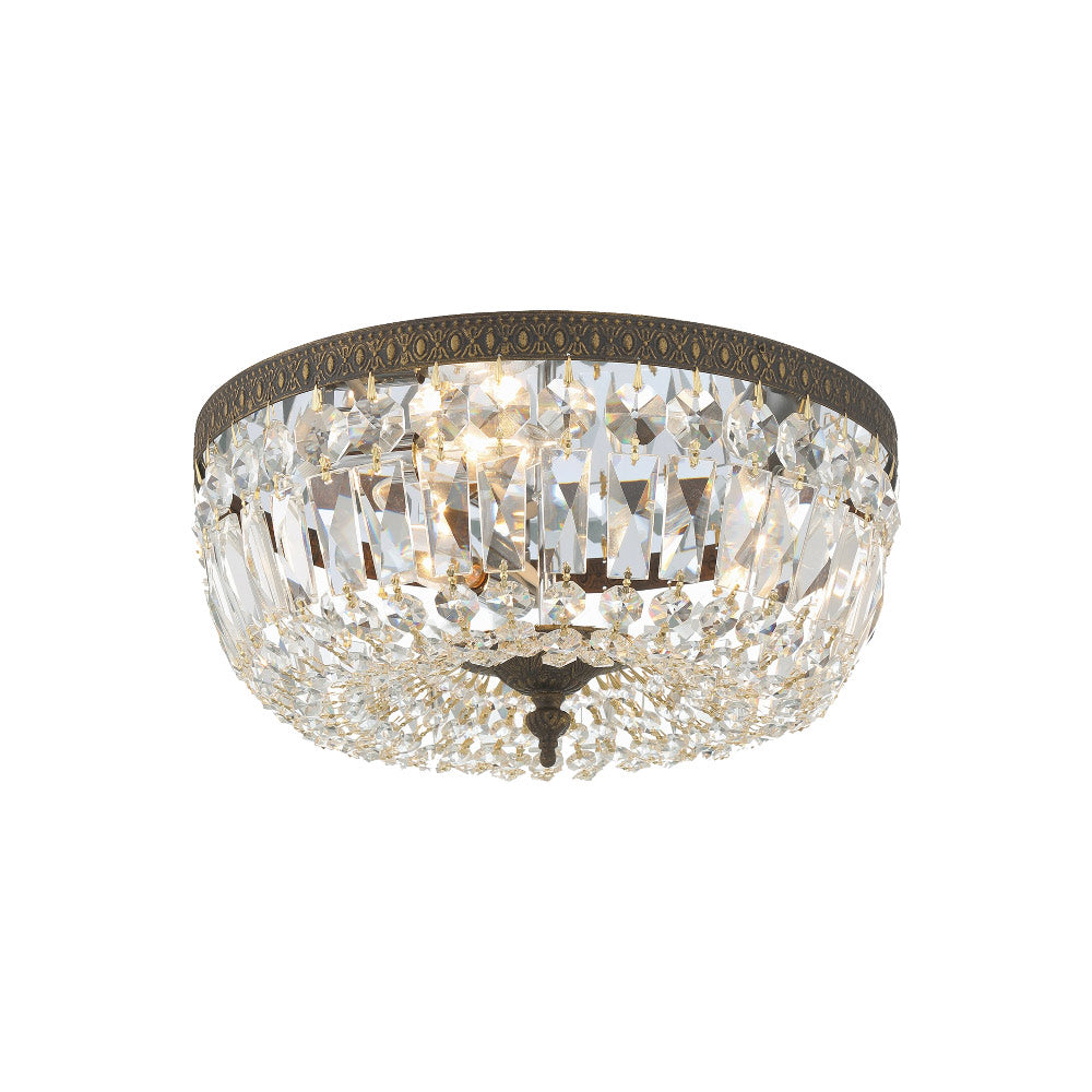 Flush Mount Ceiling Light in English Bronze/Hand Cut Crystal (14-Inch).