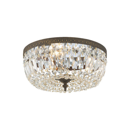 Flush Mount Ceiling Light in English Bronze/Hand Cut Crystal (14-Inch).