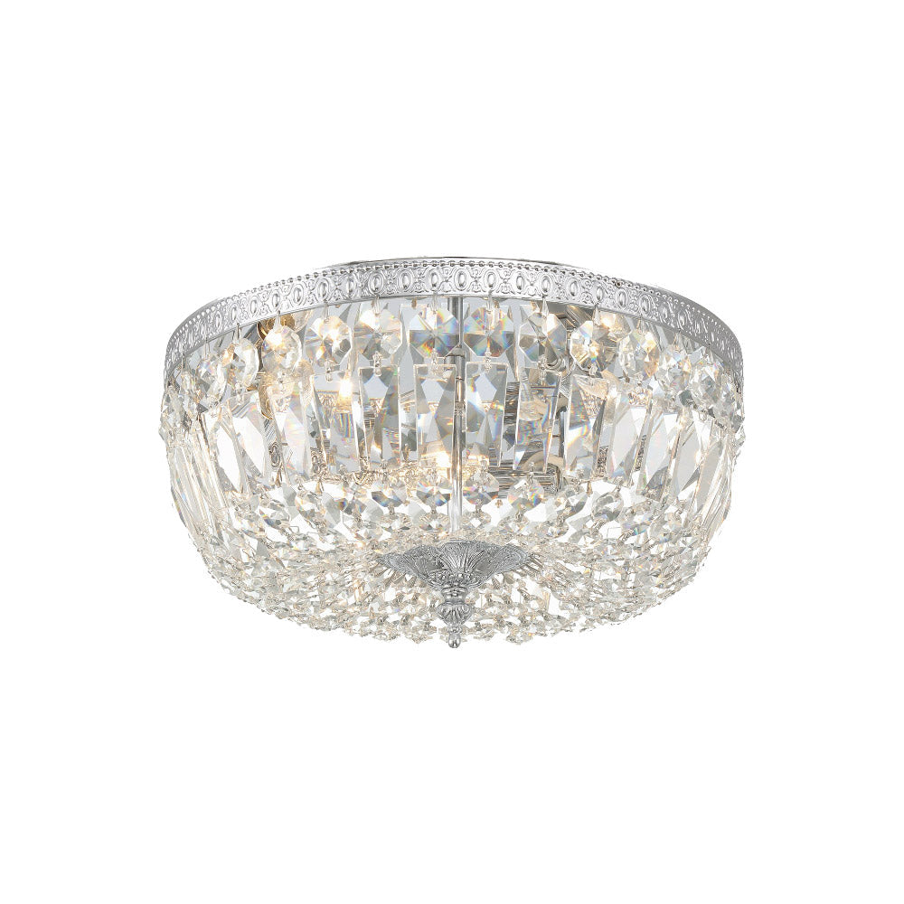 Flush Mount Ceiling Light in Polished Chrome/Hand Cut Crystal (14-Inch).