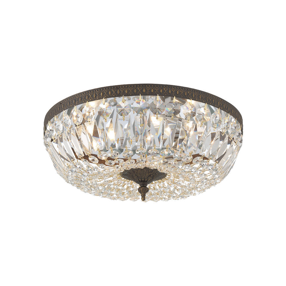 Flush Mount Ceiling Light in English Bronze/Hand Cut Crystal (16-Inch).