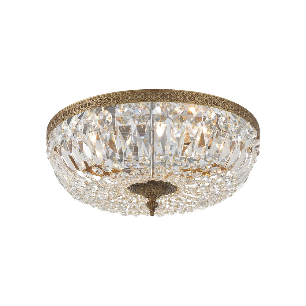 Flush Mount Ceiling Light in Olde Brass/Hand Cut Crystal (16-Inch).