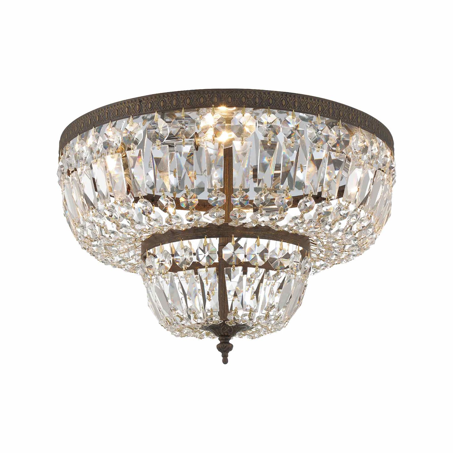 Flush Mount Ceiling Light in English Bronze/Hand Cut Crystal (18-Inch).