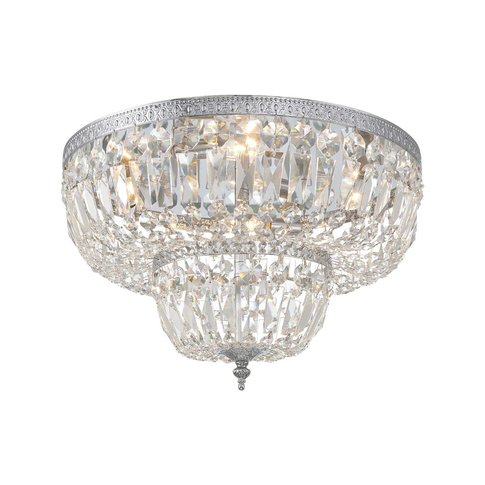 Flush Mount Ceiling Light in Polished Chrome/Hand Cut Crystal (18-Inch).