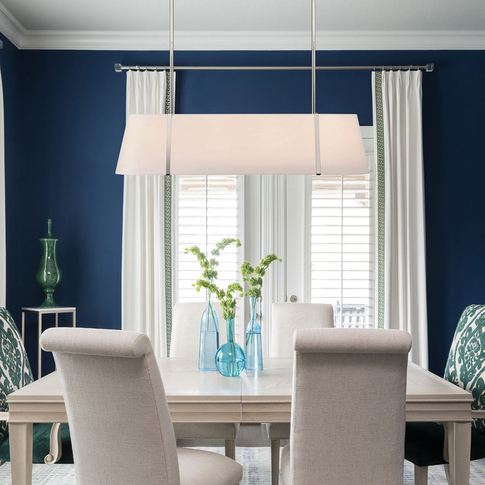 Fulton Linear Oval Chandelier in dining room.