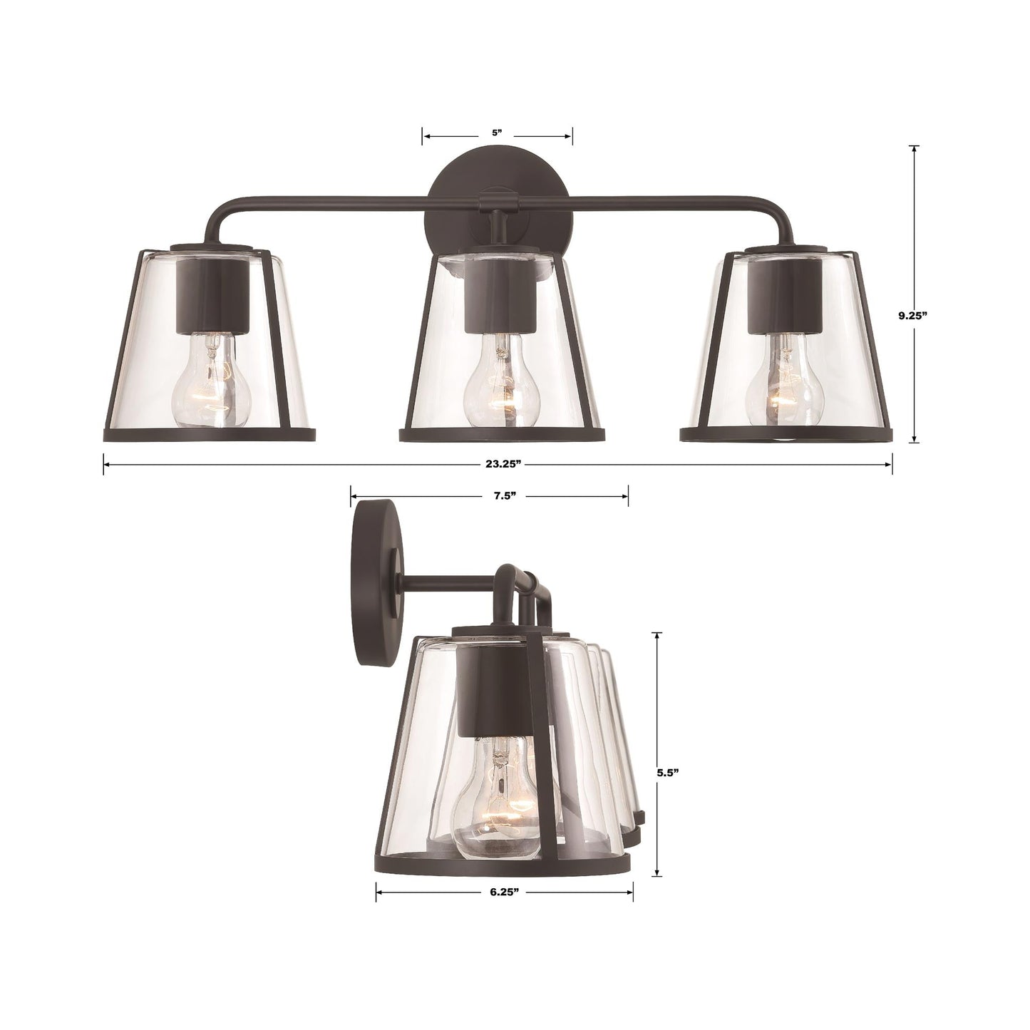 Fulton Vanity Wall Light - line drawing.
