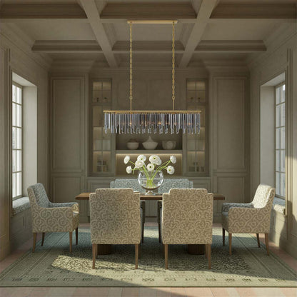 Gemma Linear Chandelier in dining room.