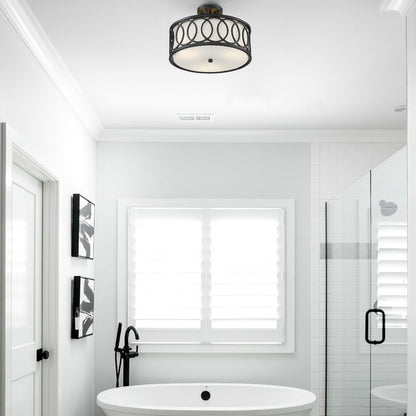 Graham Semi Flush Mount Ceiling Light in bathroom.