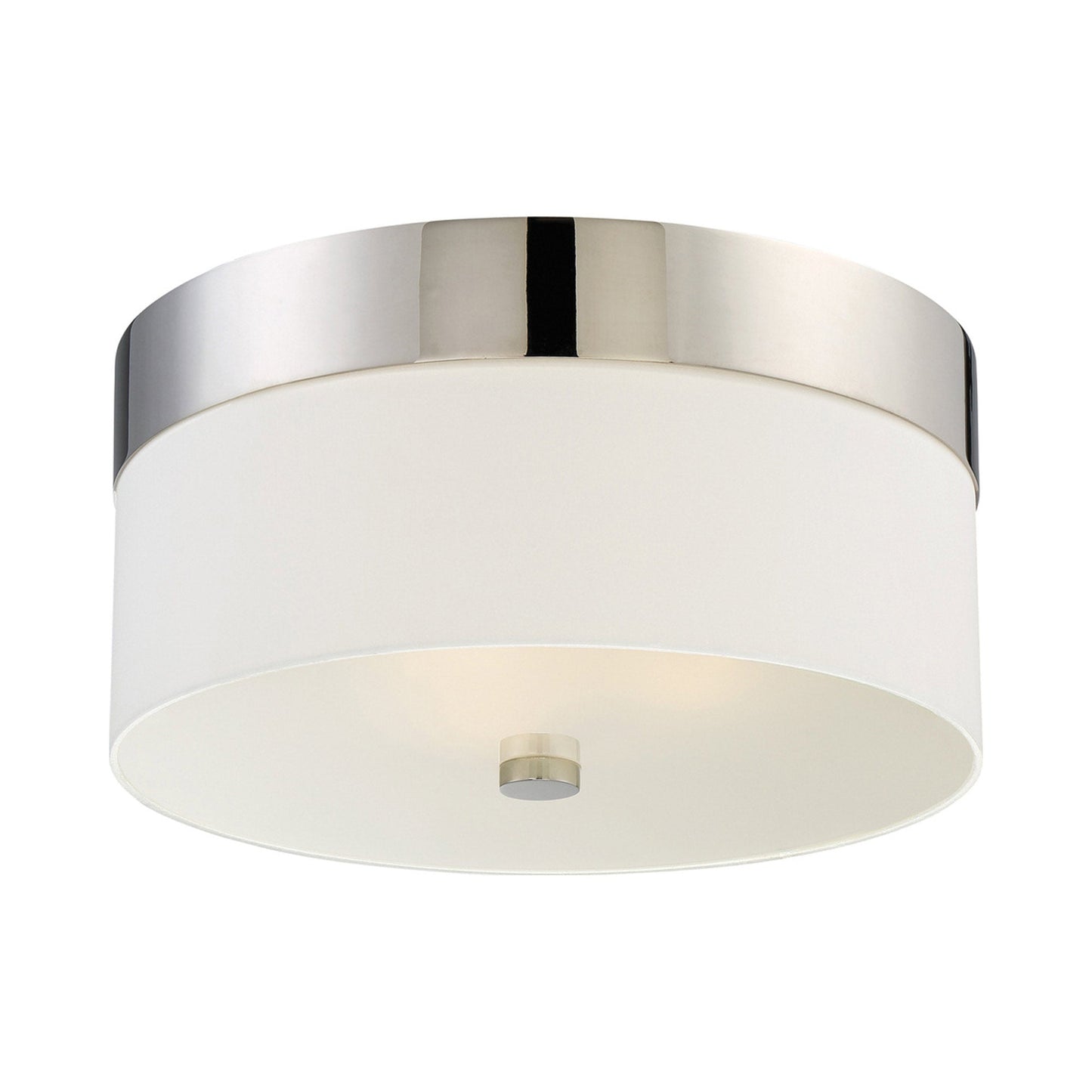 Grayson Flush Mount Ceiling Light in Polished Nickel.