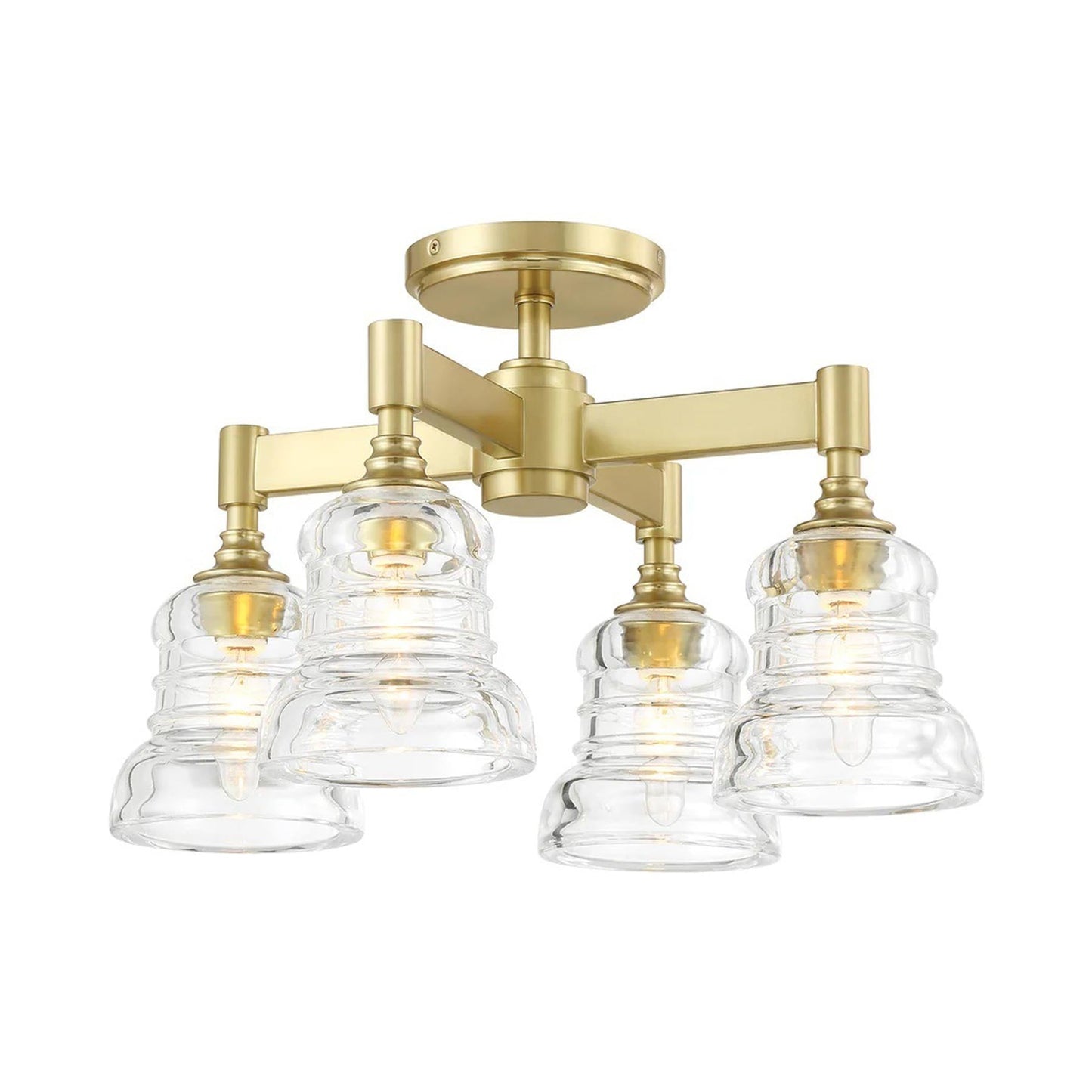 Gregory Multi Light Semi Flush Mount Ceiling Light in Aged Brass.