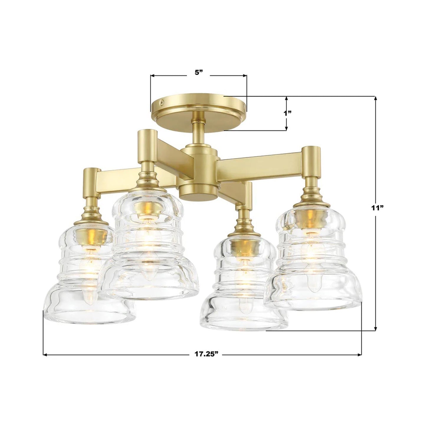 Gregory Multi Light Semi Flush Mount Ceiling Light - line drawing.