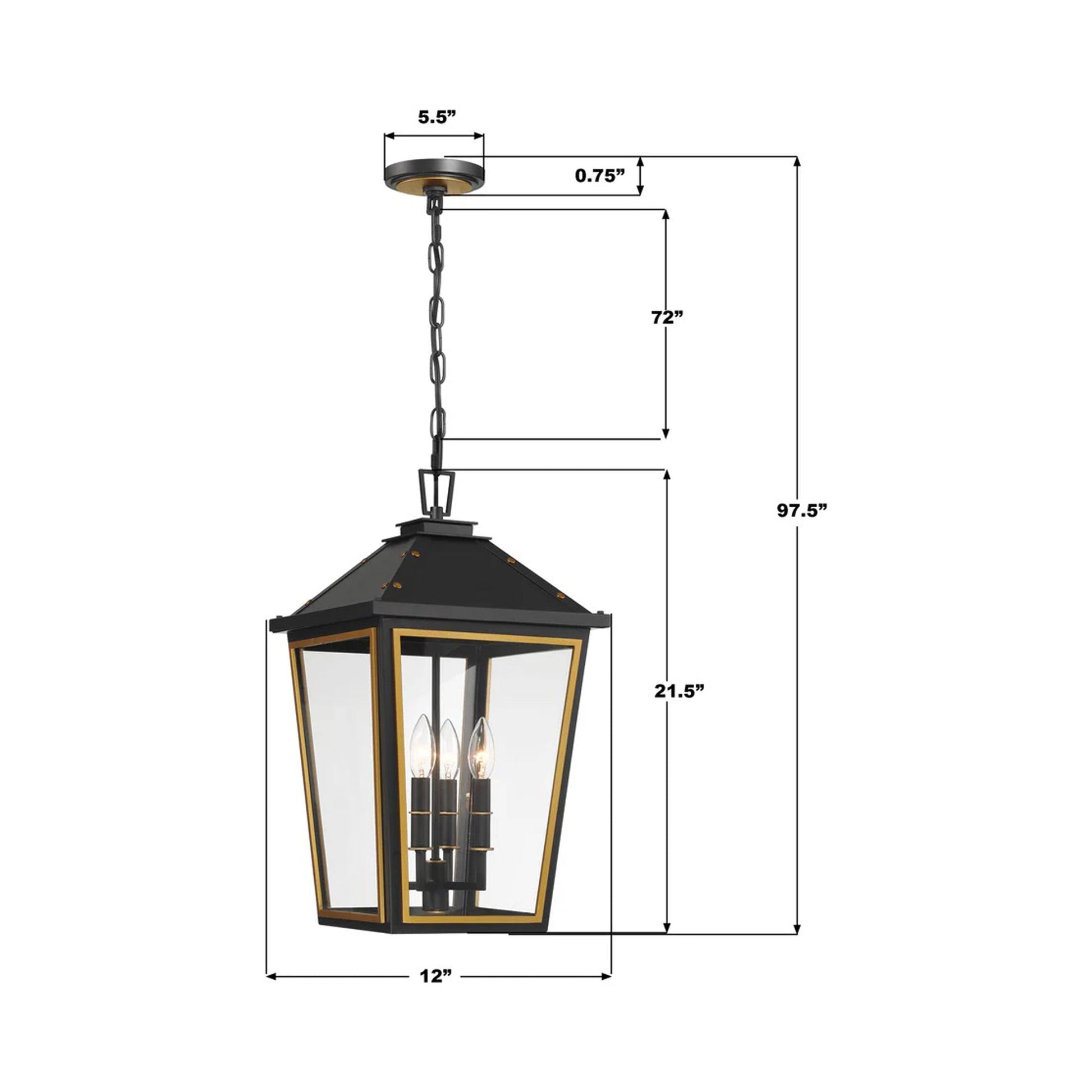Hawkins Outdoor Pendant Light - line drawing.
