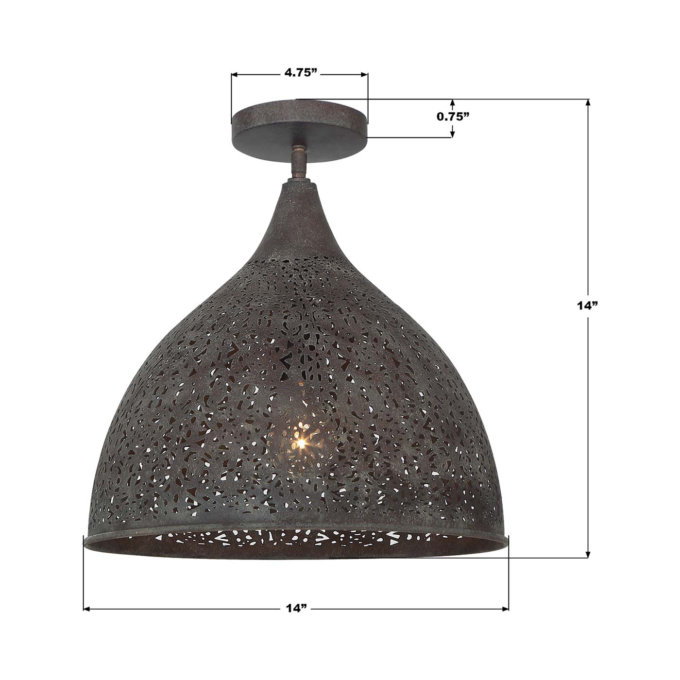 Jasmine Semi Flush Mount Ceiling Light - line drawing.