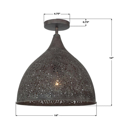 Jasmine Semi Flush Mount Ceiling Light - line drawing.