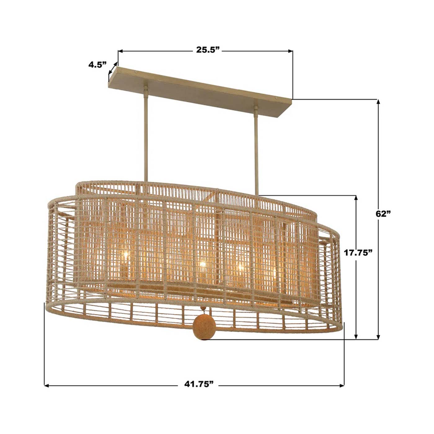 Jayna Linear Oval Chandelier - line drawing.