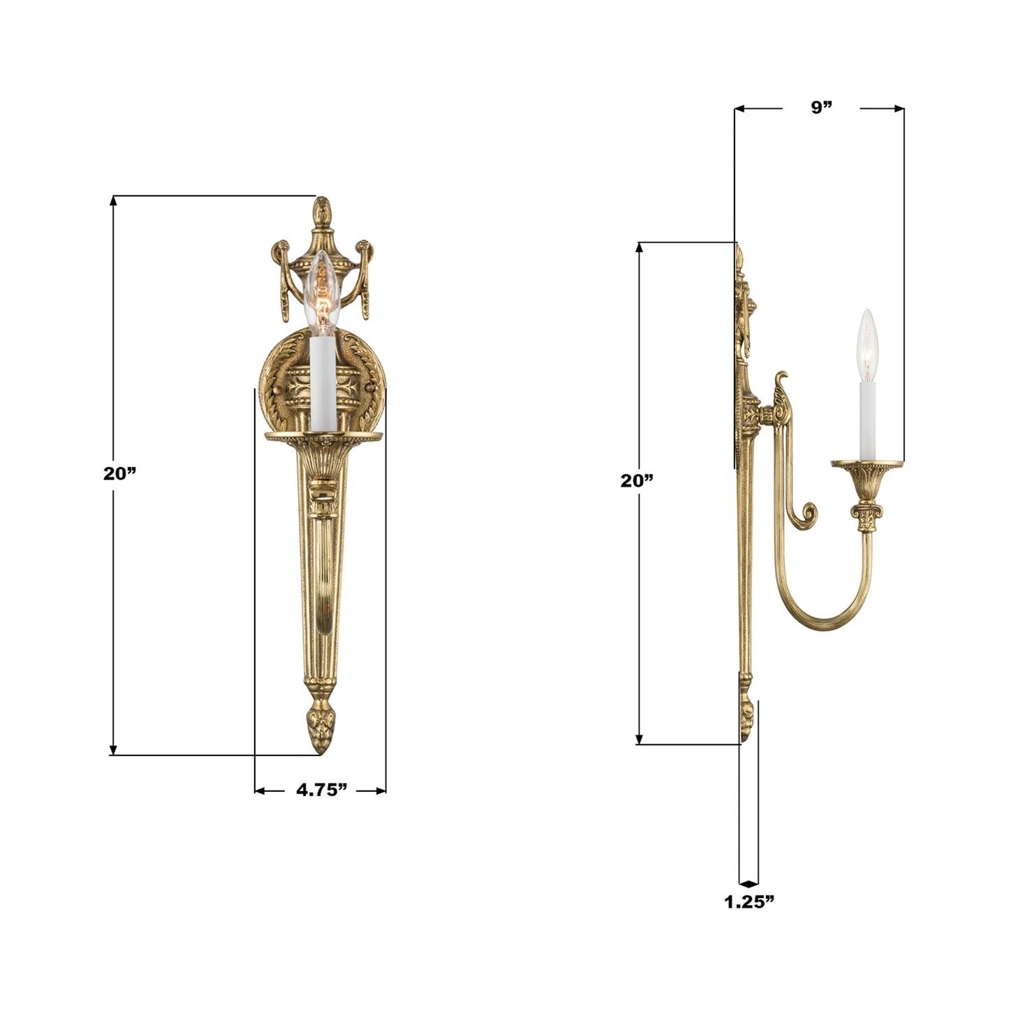 Langley Single Wall Light - line drawing.