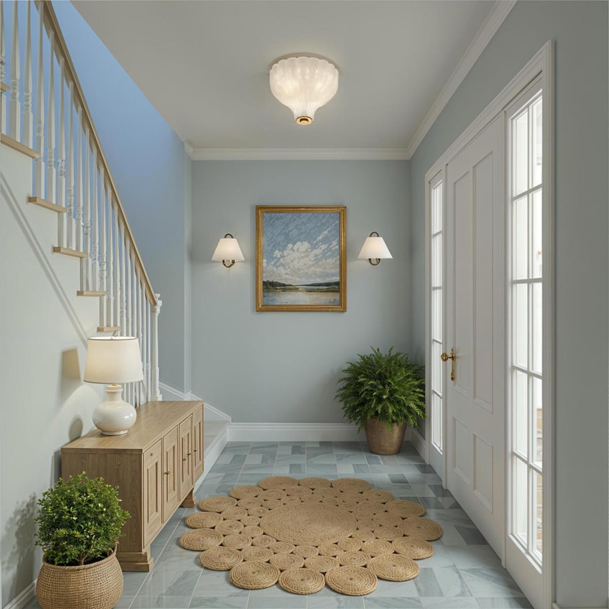 Layton Semi Flush Mount Ceiling Light in hallway.