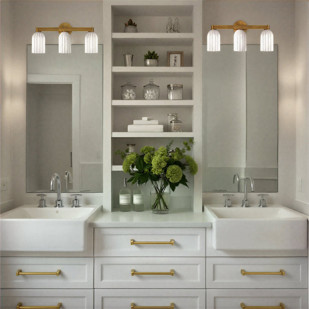 Lotus Cylinder Bath Vanity Light in bathroom.