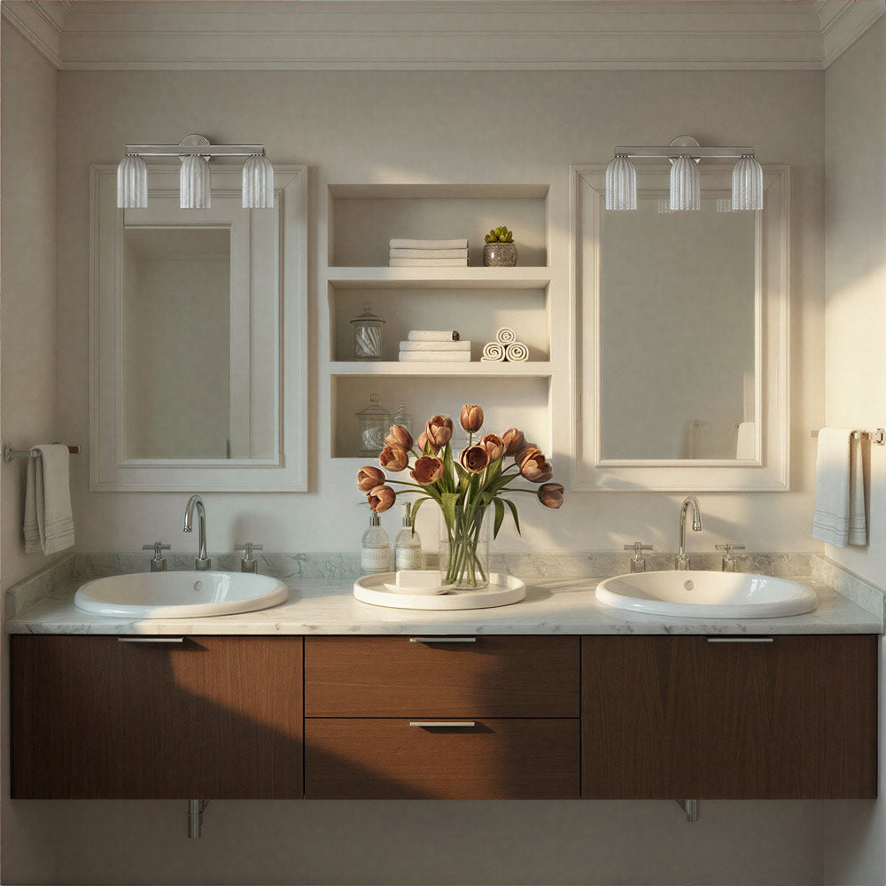 Lotus Cylinder Bath Vanity Light in bathroom.