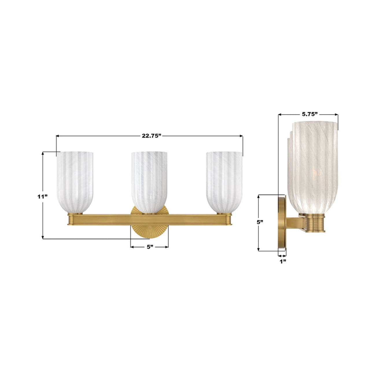 Lotus Cylinder Bath Vanity Light - line drawing.