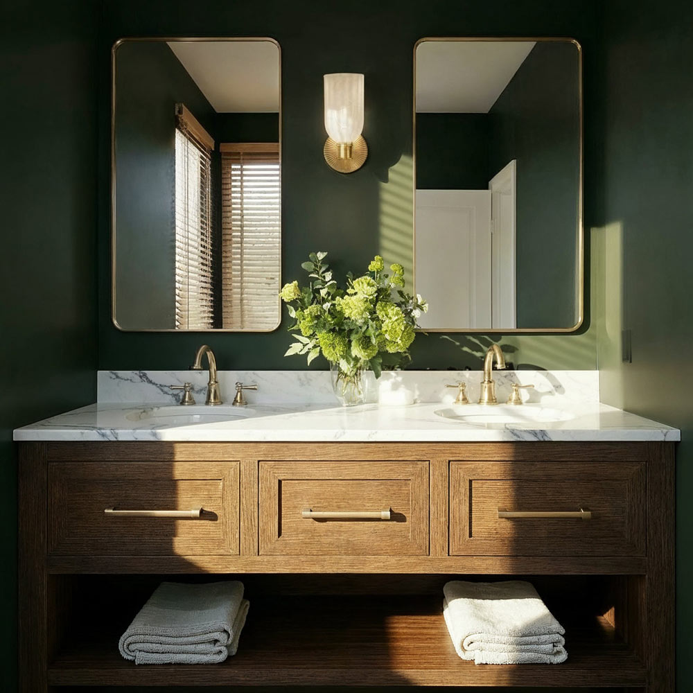 Lotus Cylinder Wall Light in bathroom.