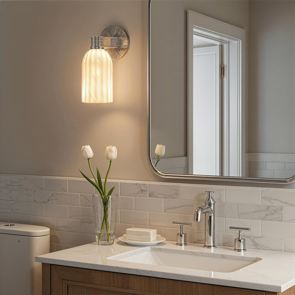 Lotus Cylinder Wall Light in bathroom.