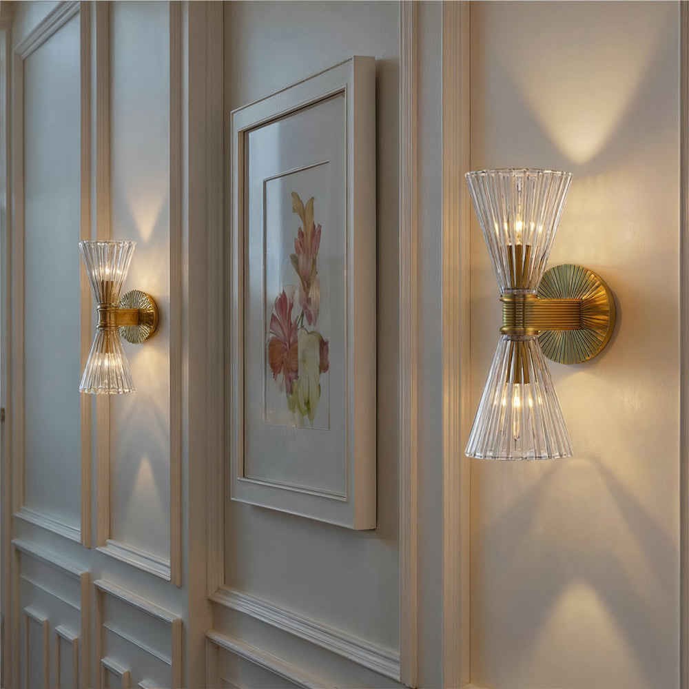 Lotus Double Cone Wall Light in hallway.