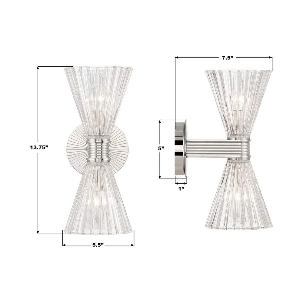 Lotus Double Cone Wall Light - line drawing.