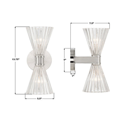 Lotus Double Cone Wall Light - line drawing.