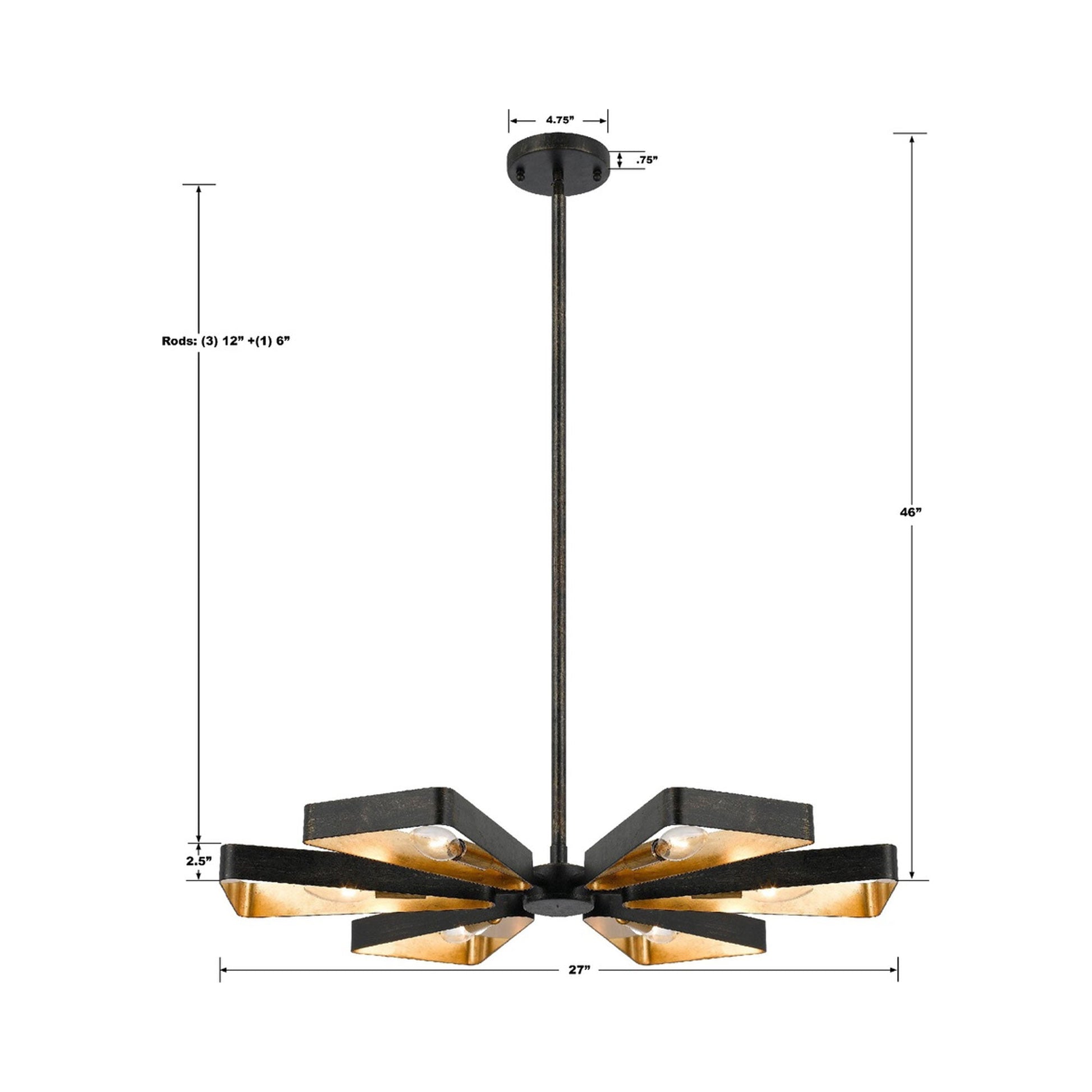 Luna 6-Light Chandelier - line drawing.