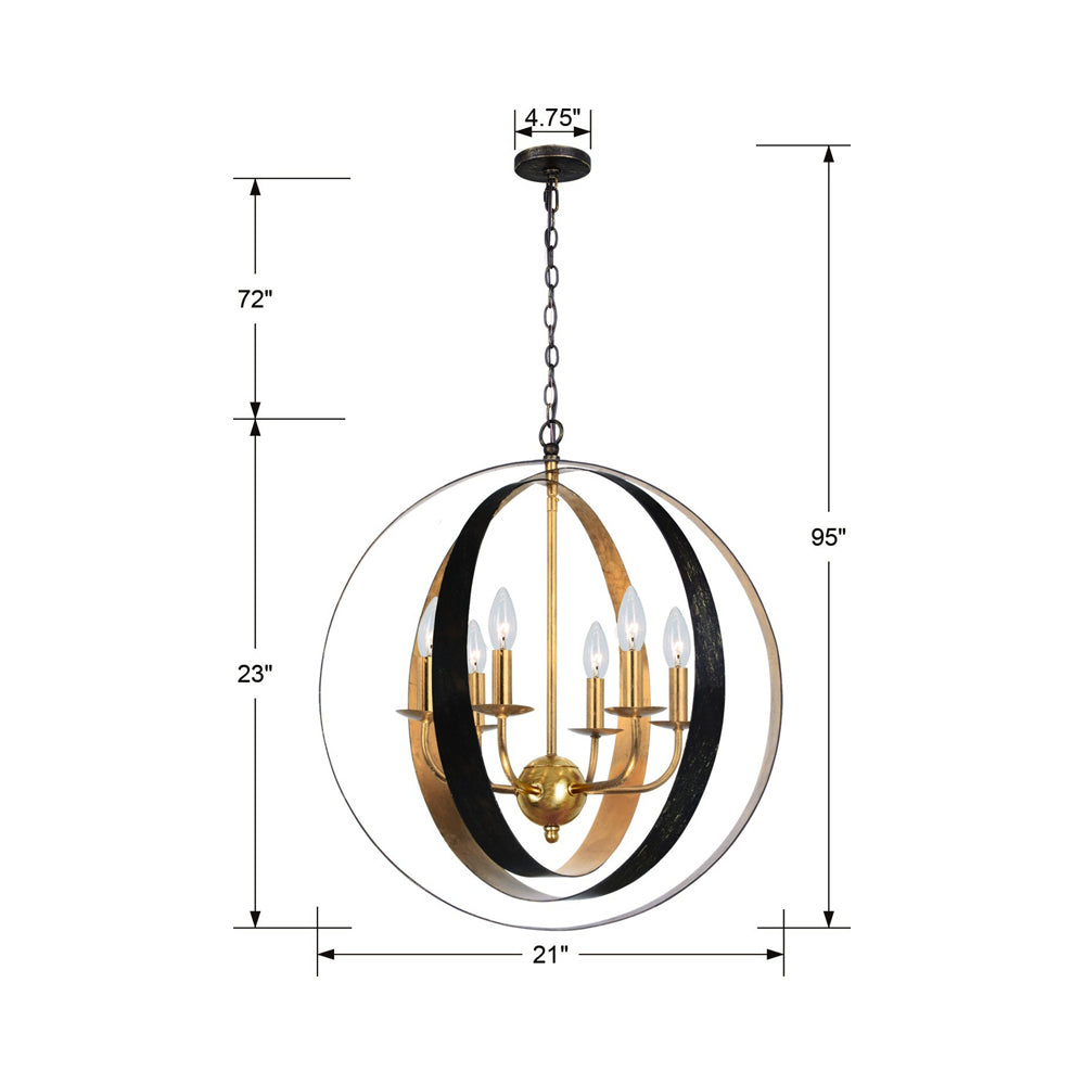 Luna Sphere Chandelier - line drawing.