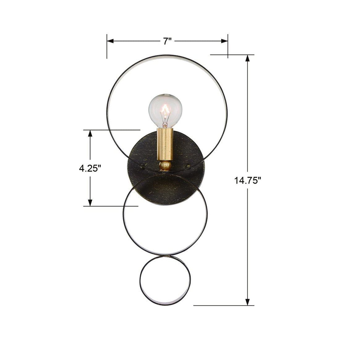 Luna Wall Light - line drawing.