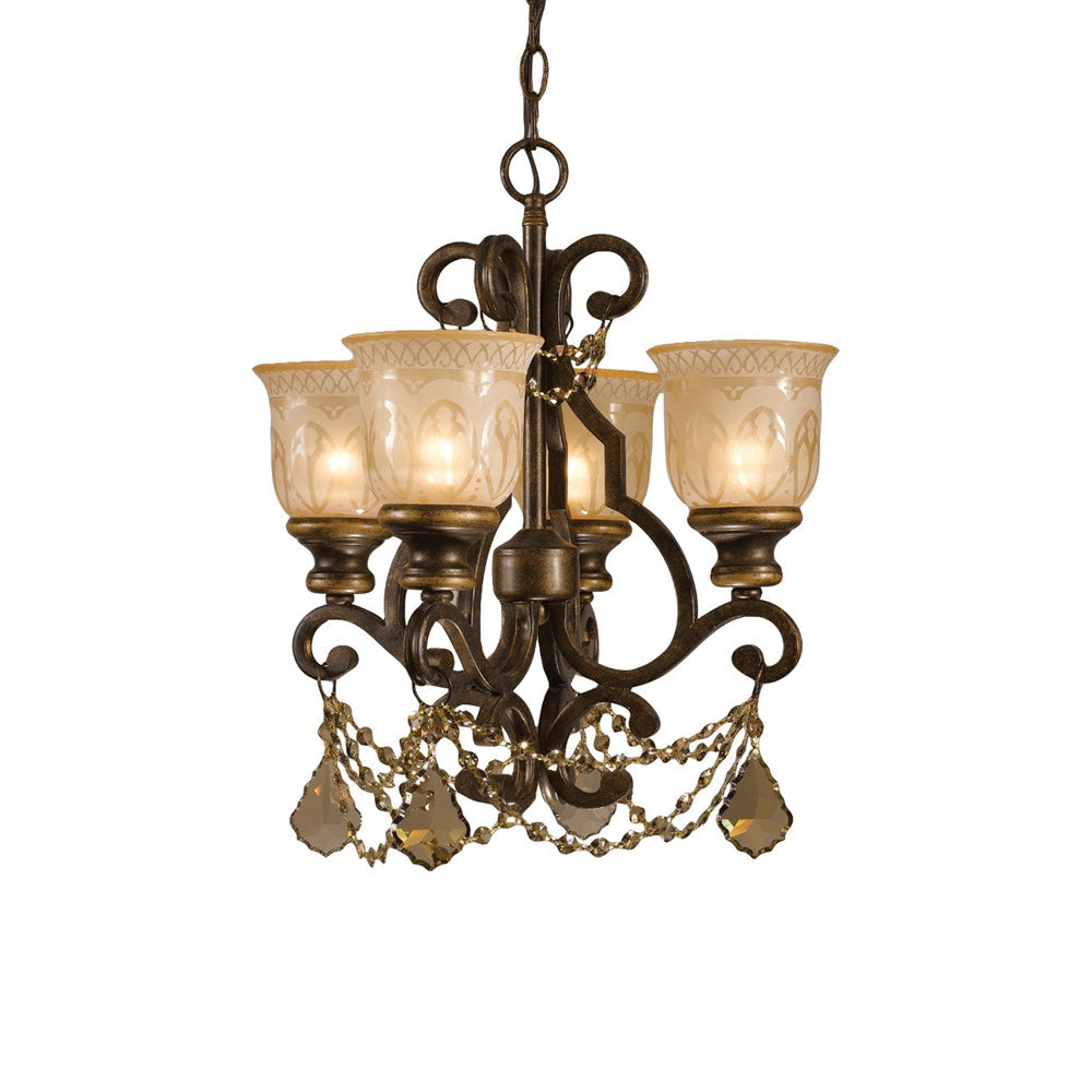 Norwalk Crystal Chandelier in Golden Teak Hand Cut (4-Light).