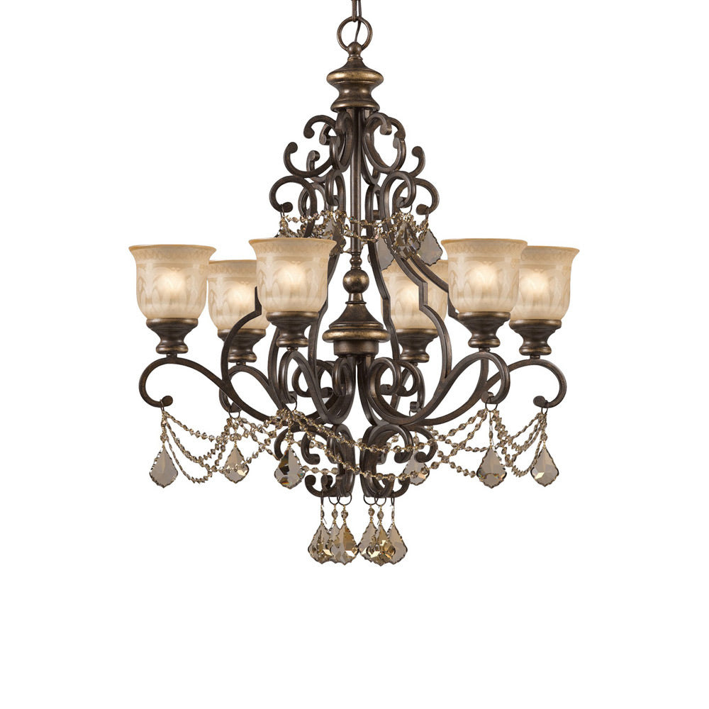 Norwalk Crystal Chandelier in Golden Teak Hand Cut (6-Light).