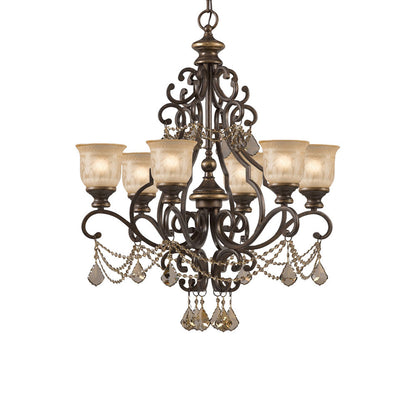 Norwalk Crystal Chandelier in Golden Teak Hand Cut (6-Light).