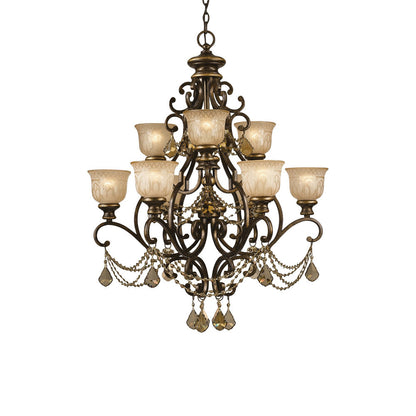 Norwalk Crystal Chandelier in Golden Teak Hand Cut (9-Light).