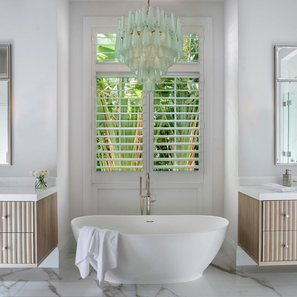 Ollie Chandelier in bathroom.