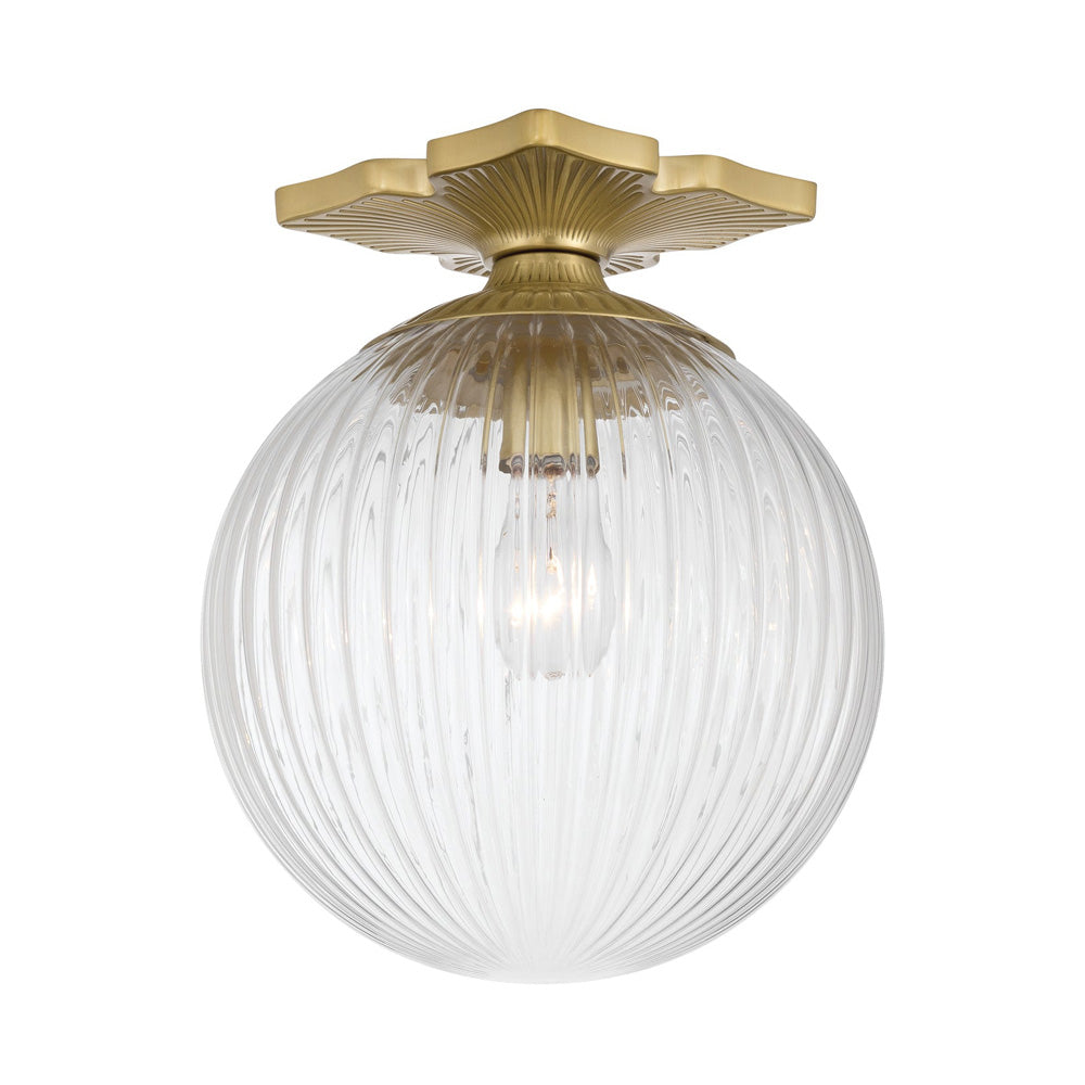 Orly Semi Flush Mount Ceiling Light in Aged Brass/Clear.