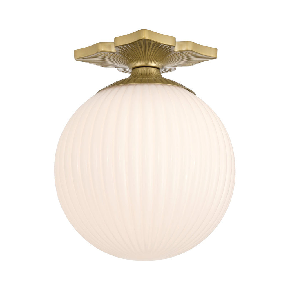 Orly Semi Flush Mount Ceiling Light in Aged Brass/White.