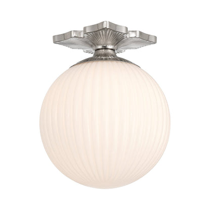 Orly Semi Flush Mount Ceiling Light in Polished Nickel/White.