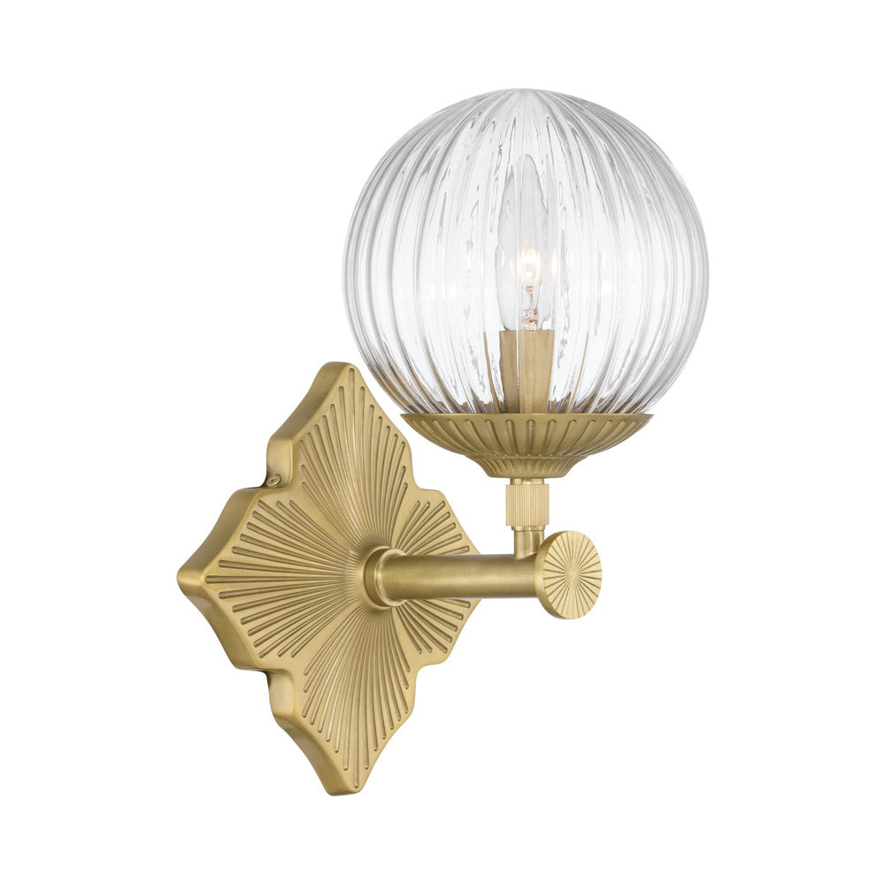 Orly Single Wall Light in Aged Brass/Clear.