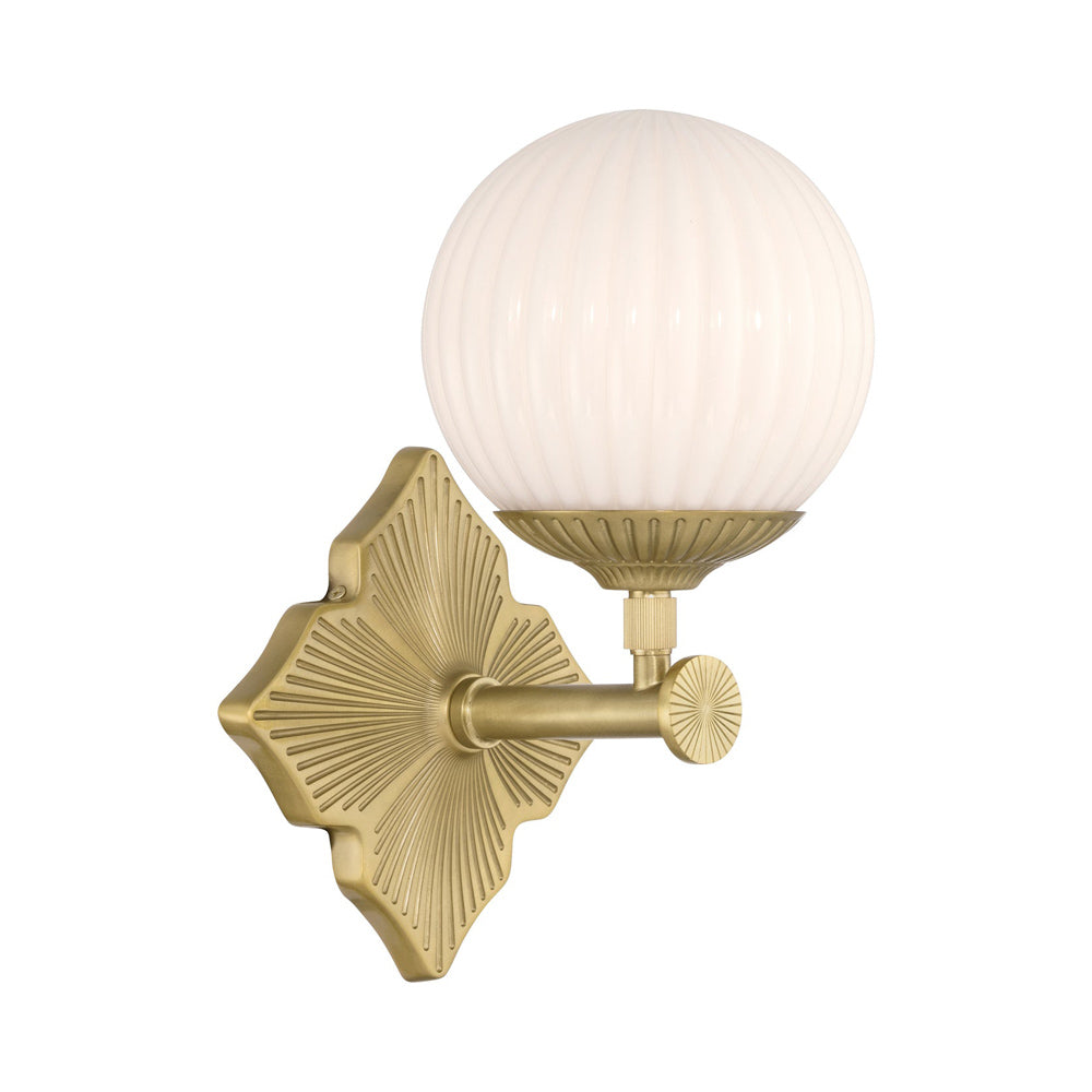 Orly Single Wall Light in Aged Brass/White.