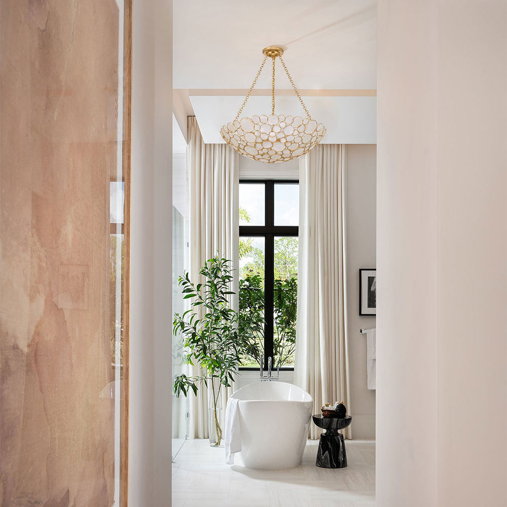 Palla Bowl Chandelier in bathroom.